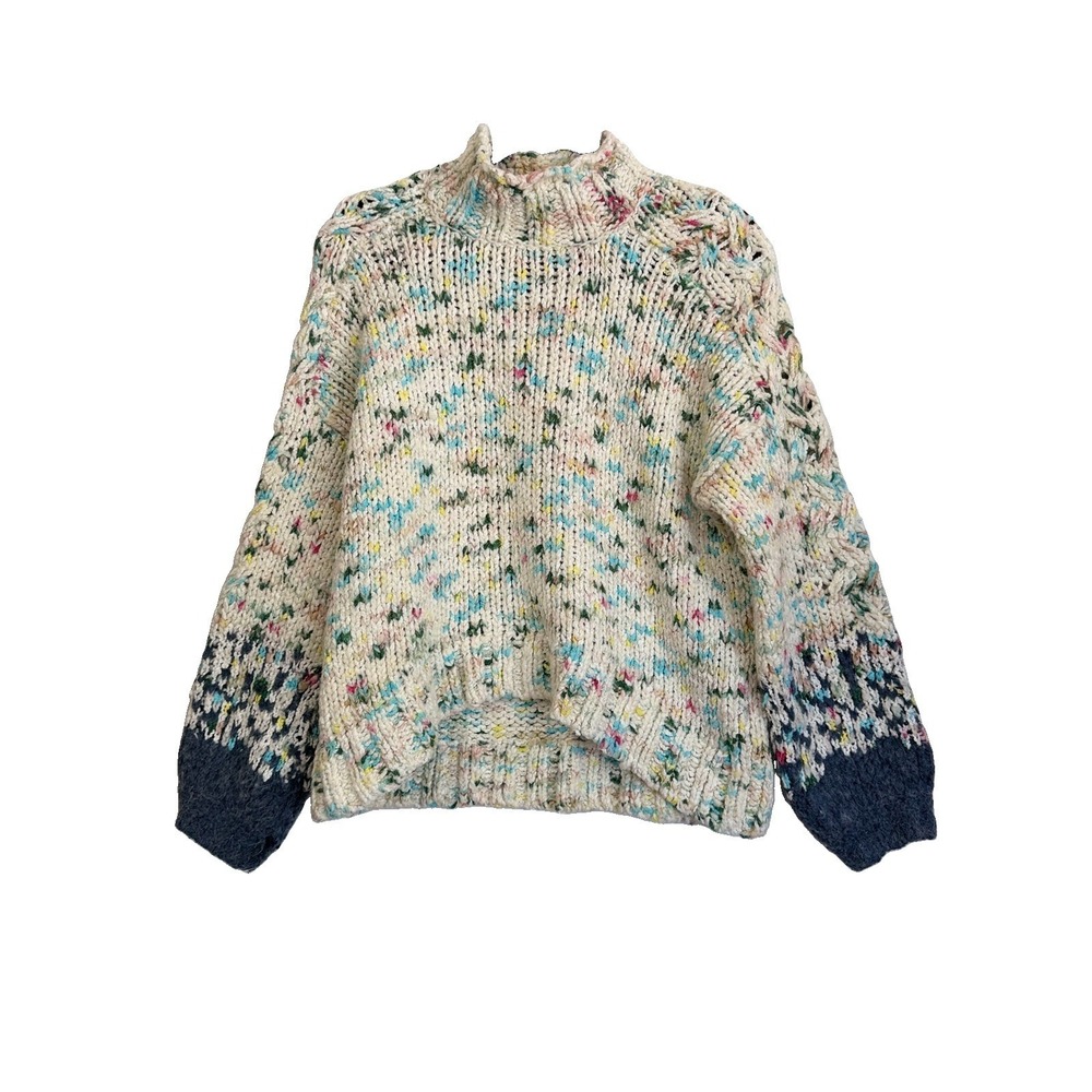 By Anthropologie Women's Chunky‎ Cable Knit Sweater Sz US S Mock Neck  Pullover